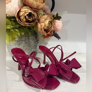 Zara Patent Bow Strappy Heels in Deep Berry Pink